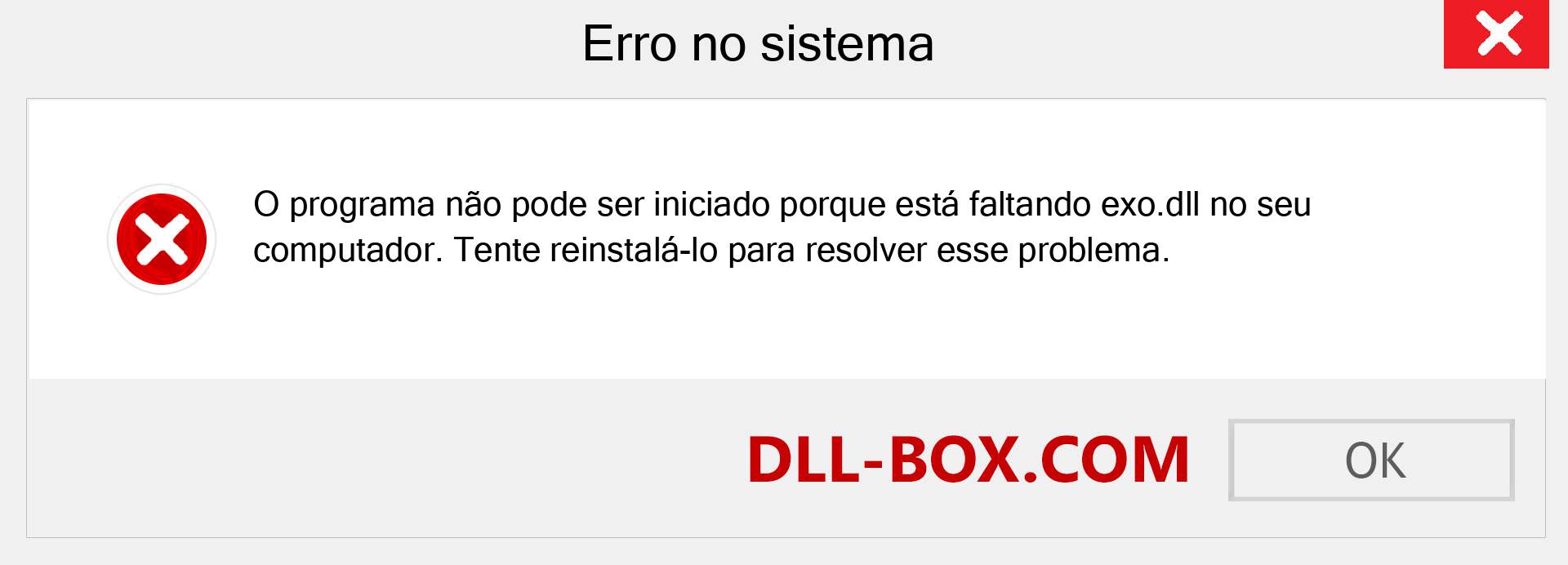 Arquivo exo.dll ausente ?. Download para Windows 7, 8, 10 - Correção de erro ausente exo dll no Windows, fotos, imagens